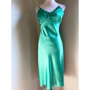 Green Silky‎ Slip Dress Midi Ruffle boho fairy cottage whimsi Y2K 90's